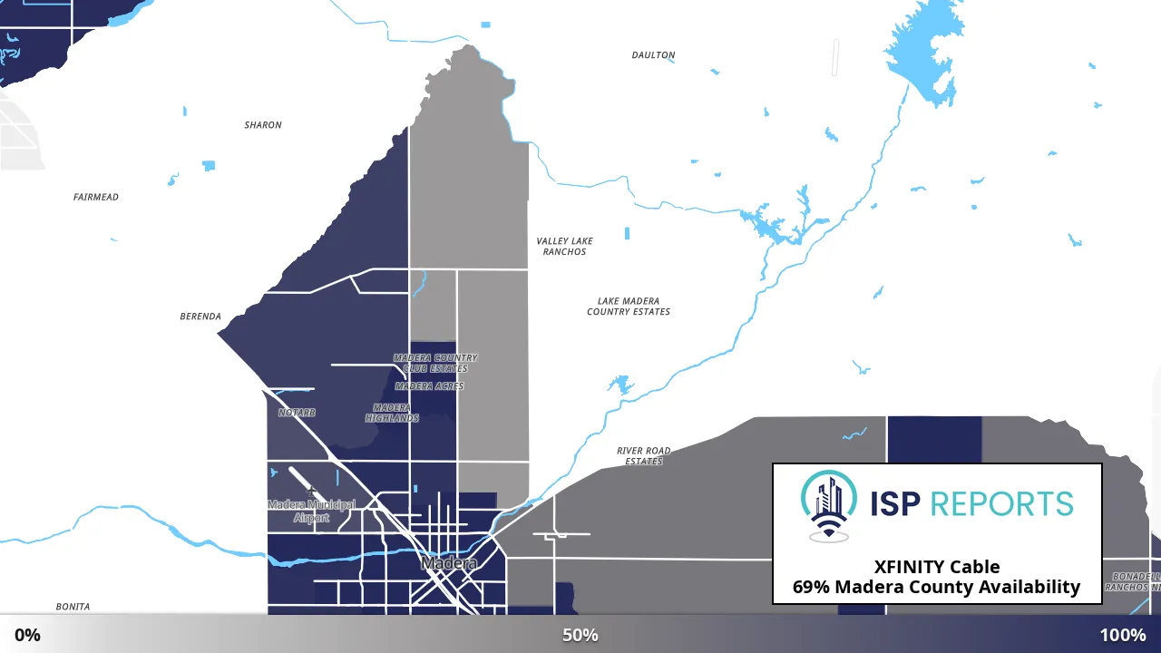 Madera County, CA map of internet availability