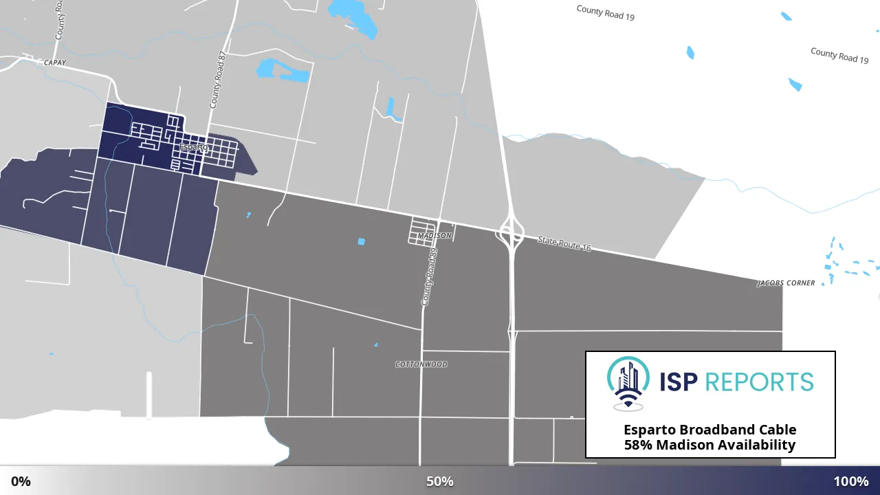 Madison, CA map of internet availability