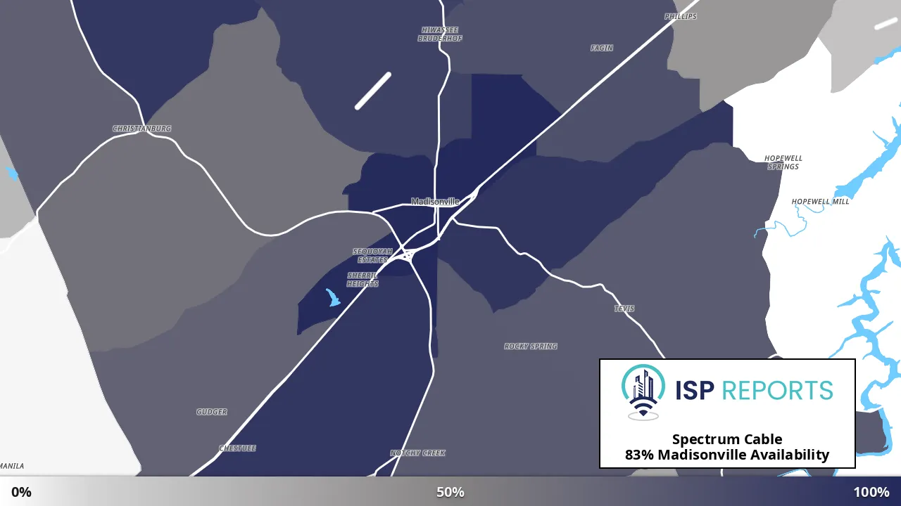Madisonville, TN map of internet availability