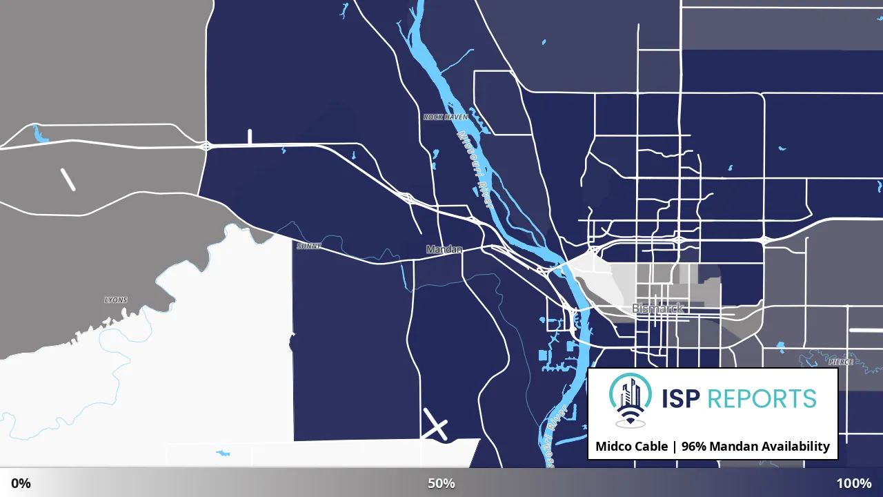 Mandan, ND map of internet availability