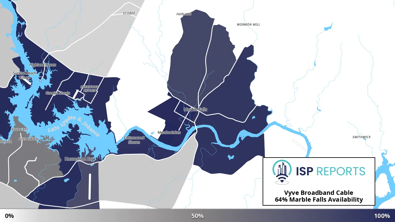 Marble Falls, TX map of internet availability