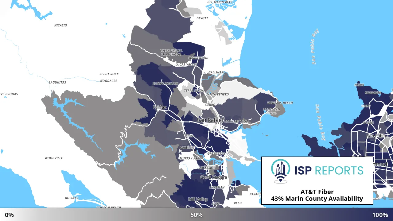 Marin County, CA map of internet availability