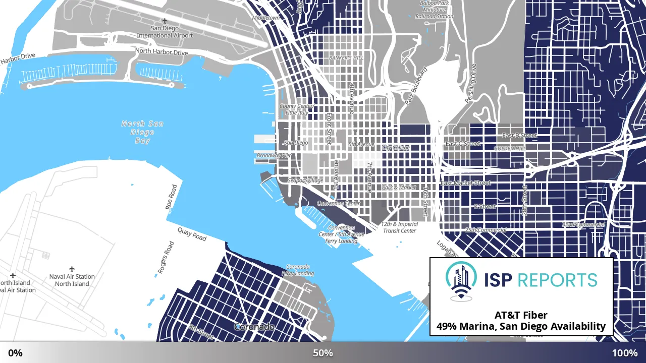 Marina, San Diego, CA map of internet availability