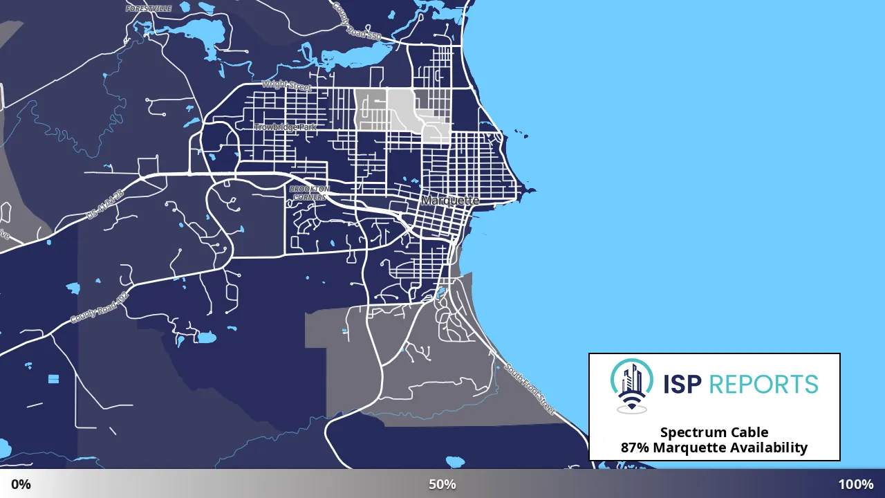Marquette, MI map of internet availability