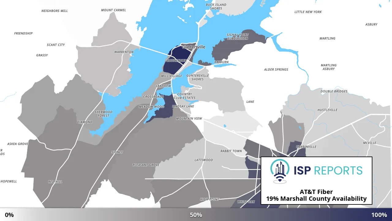 Marshall County, AL map of internet availability