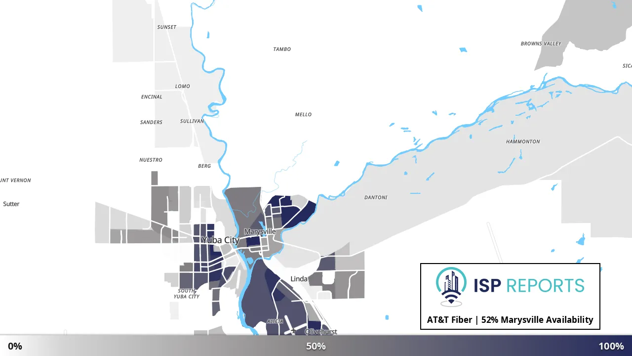 Marysville, CA map of internet availability