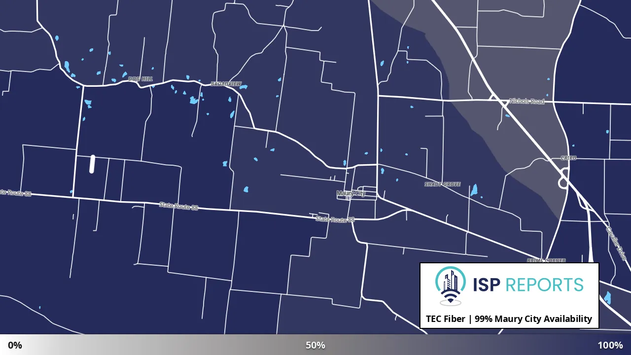 Maury City, TN map of internet availability