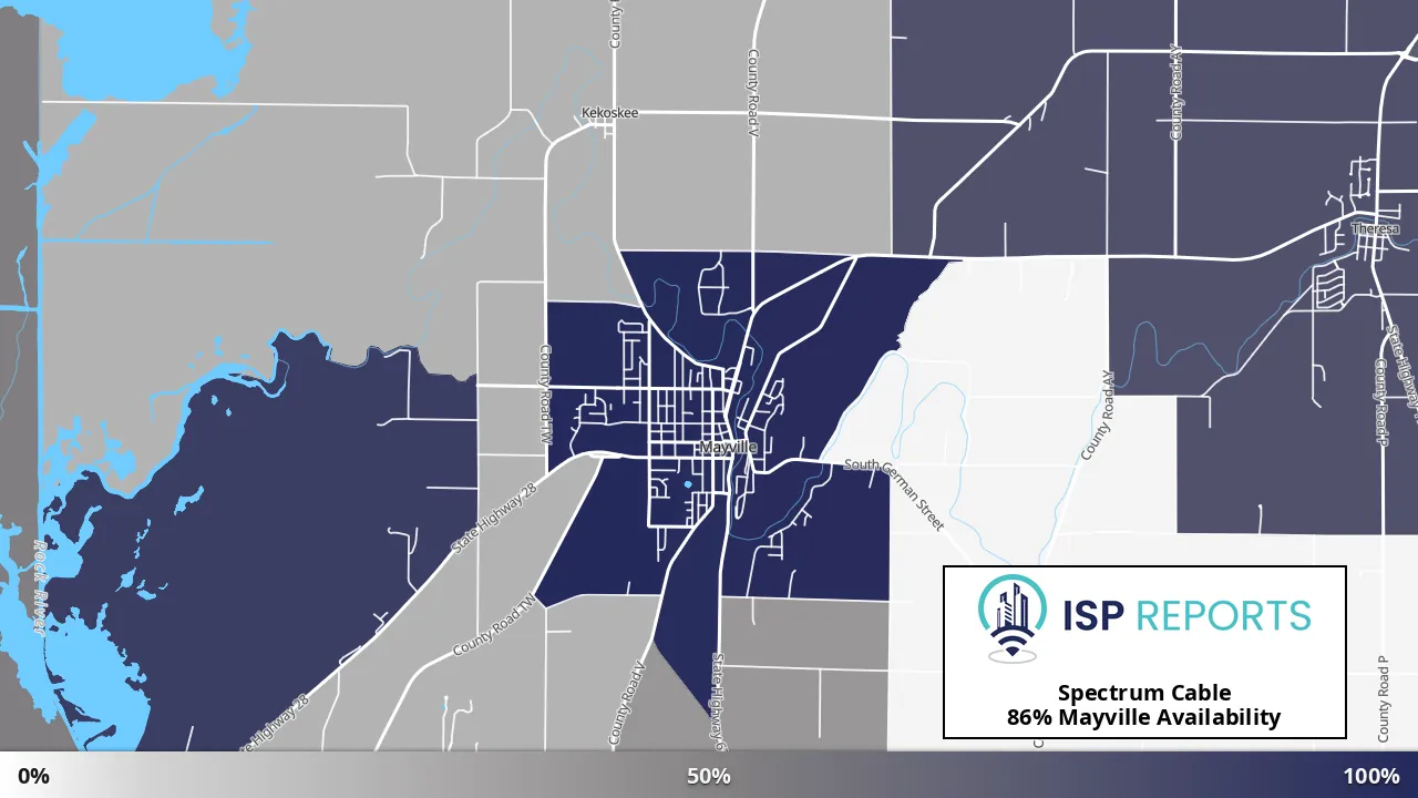 Mayville, WI map of internet availability