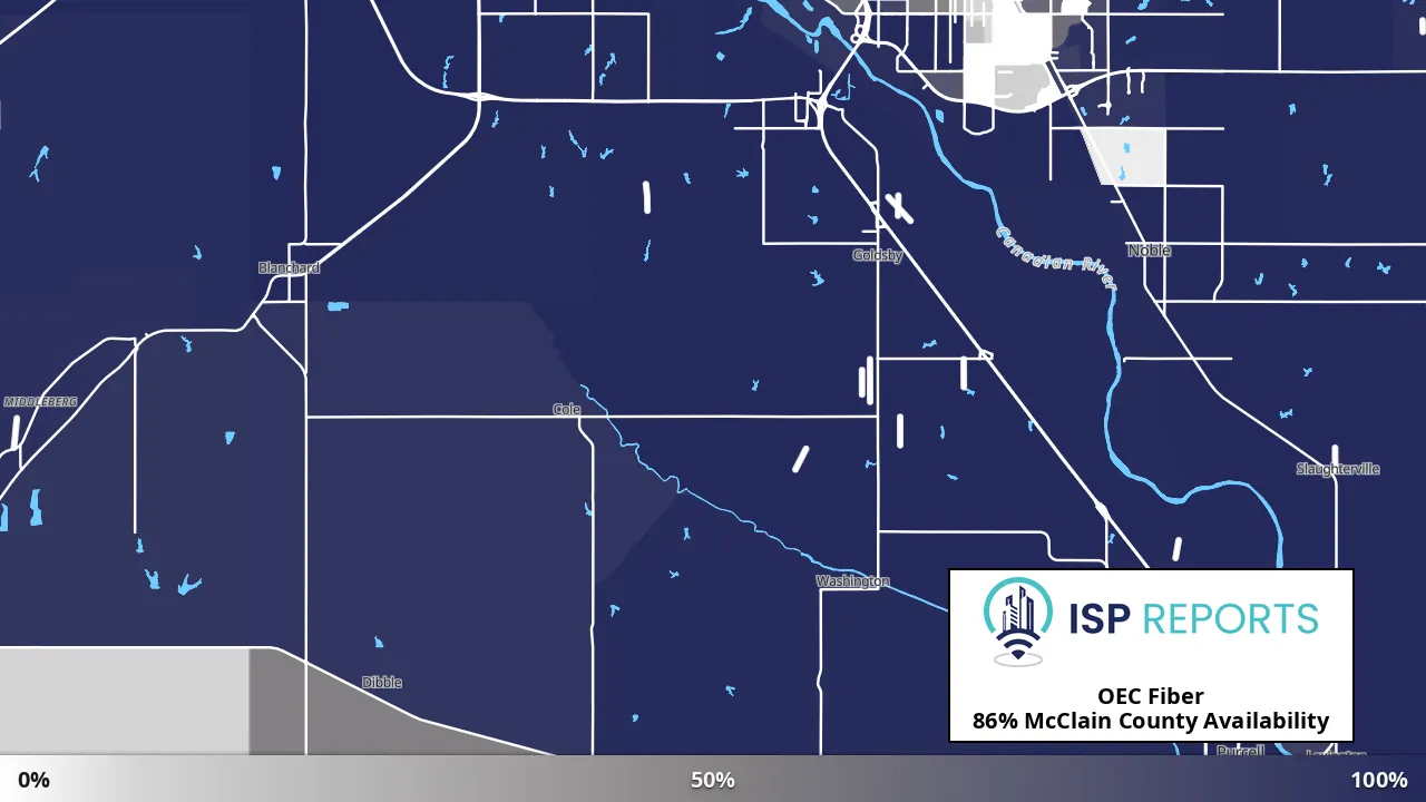 McClain County, OK map of internet availability