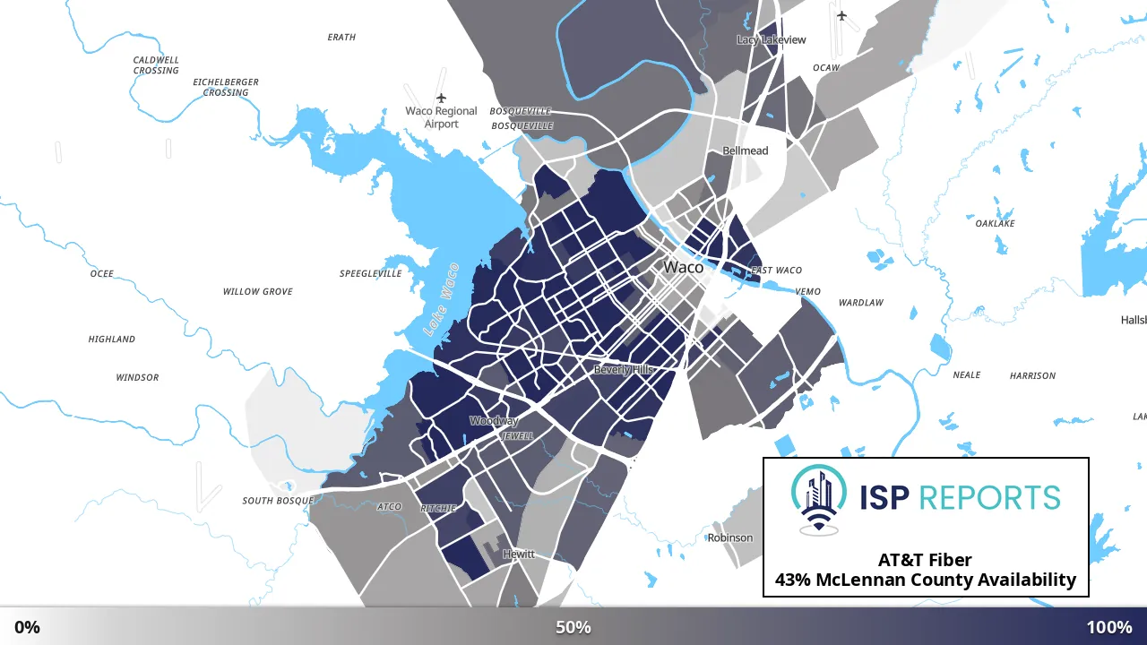McLennan County, TX map of internet availability