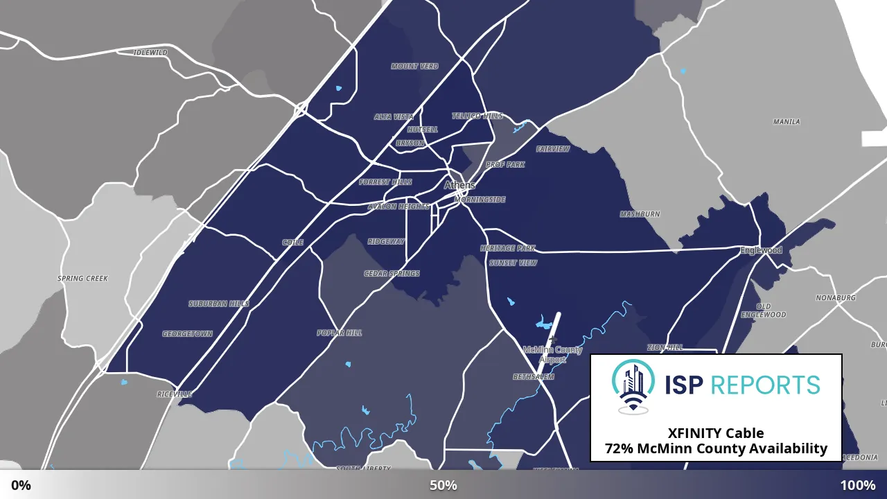 McMinn County, TN map of internet availability