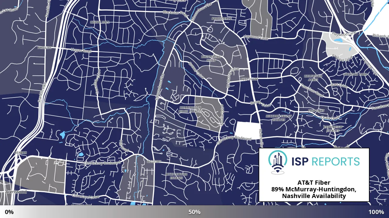 McMurray-Huntingdon, Nashville, TN map of internet availability