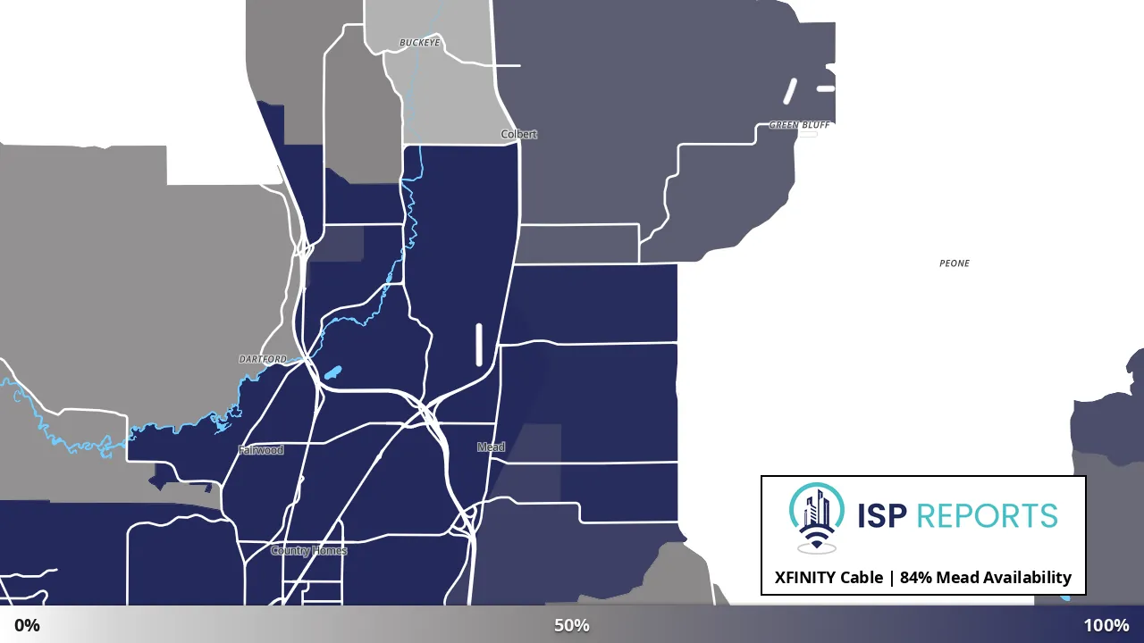 Mead, WA map of internet availability