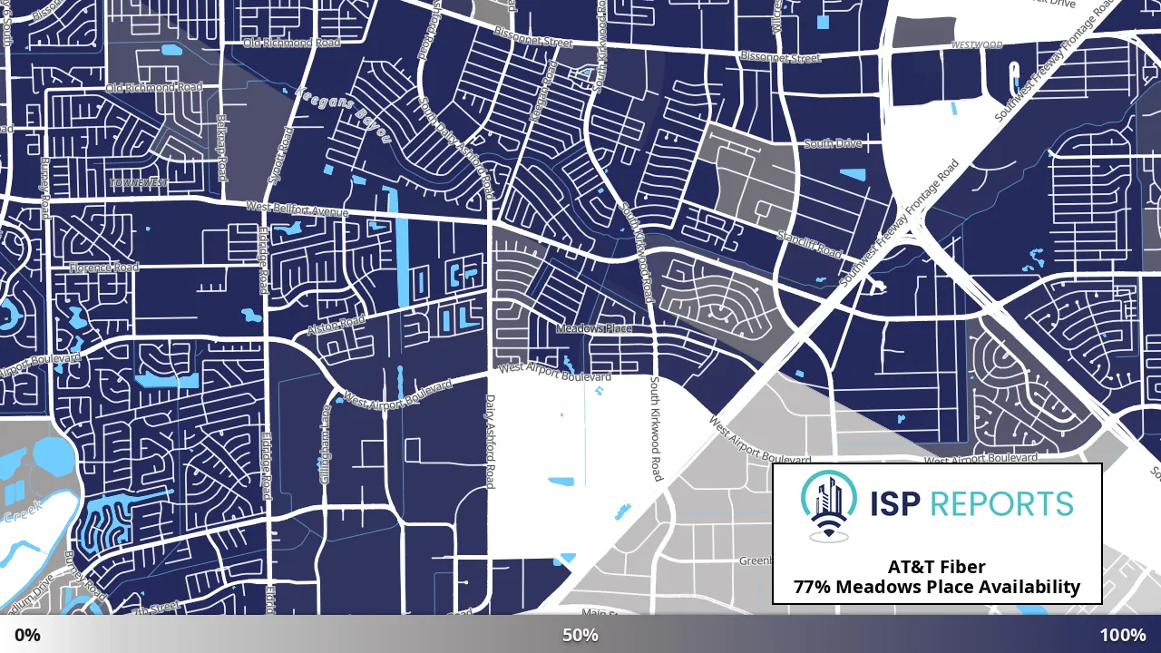 Meadows Place, TX map of internet availability