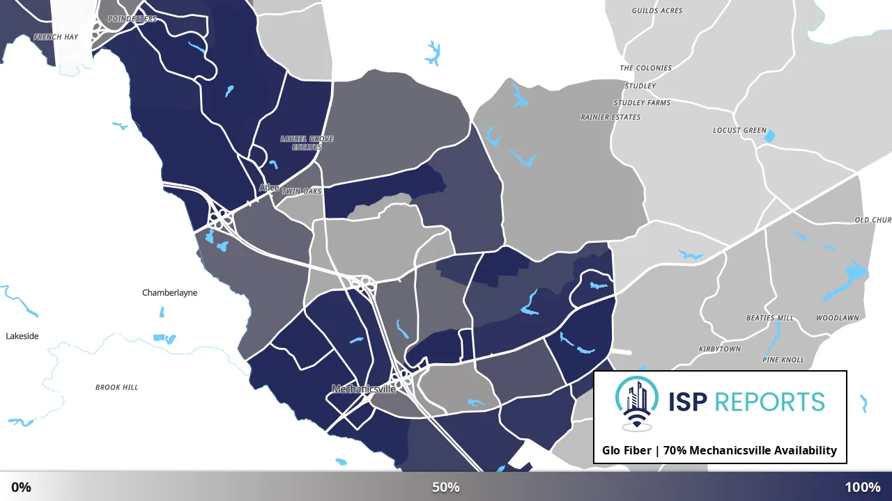 Mechanicsville, VA map of internet availability