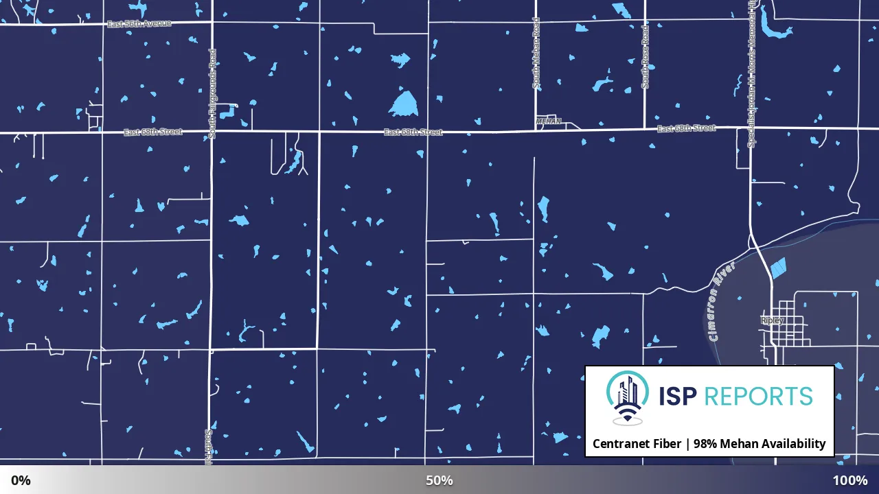 Mehan, OK map of internet availability