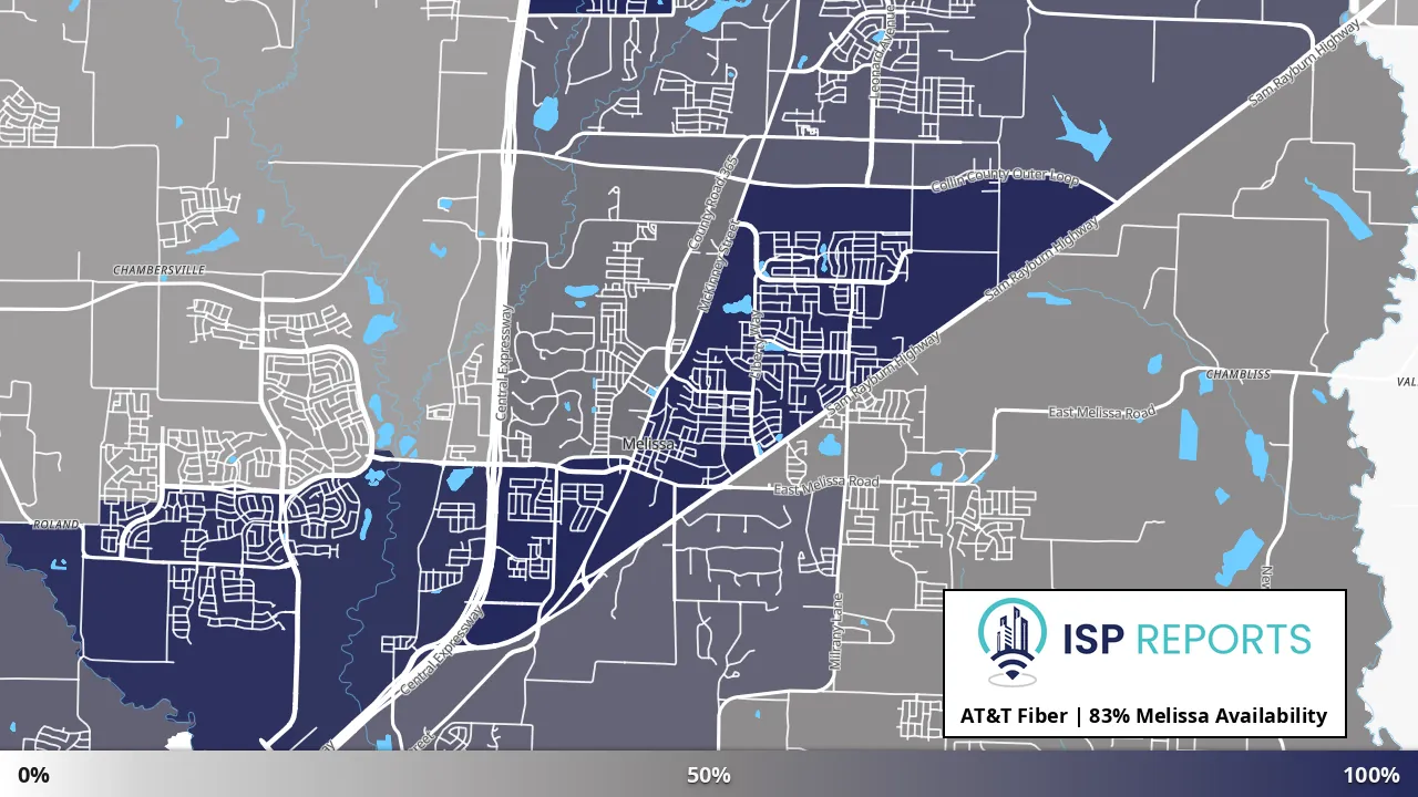 Melissa, TX map of internet availability