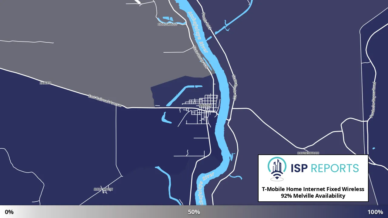 Melville, LA map of internet availability