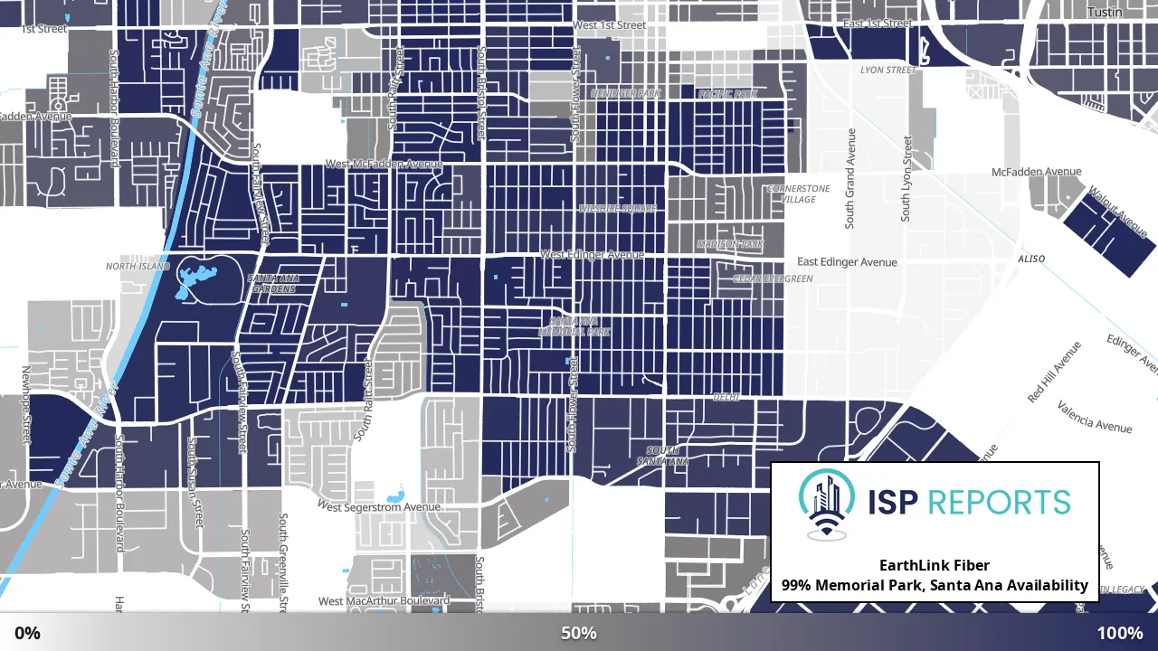 Memorial Park, Santa Ana, CA map of internet availability