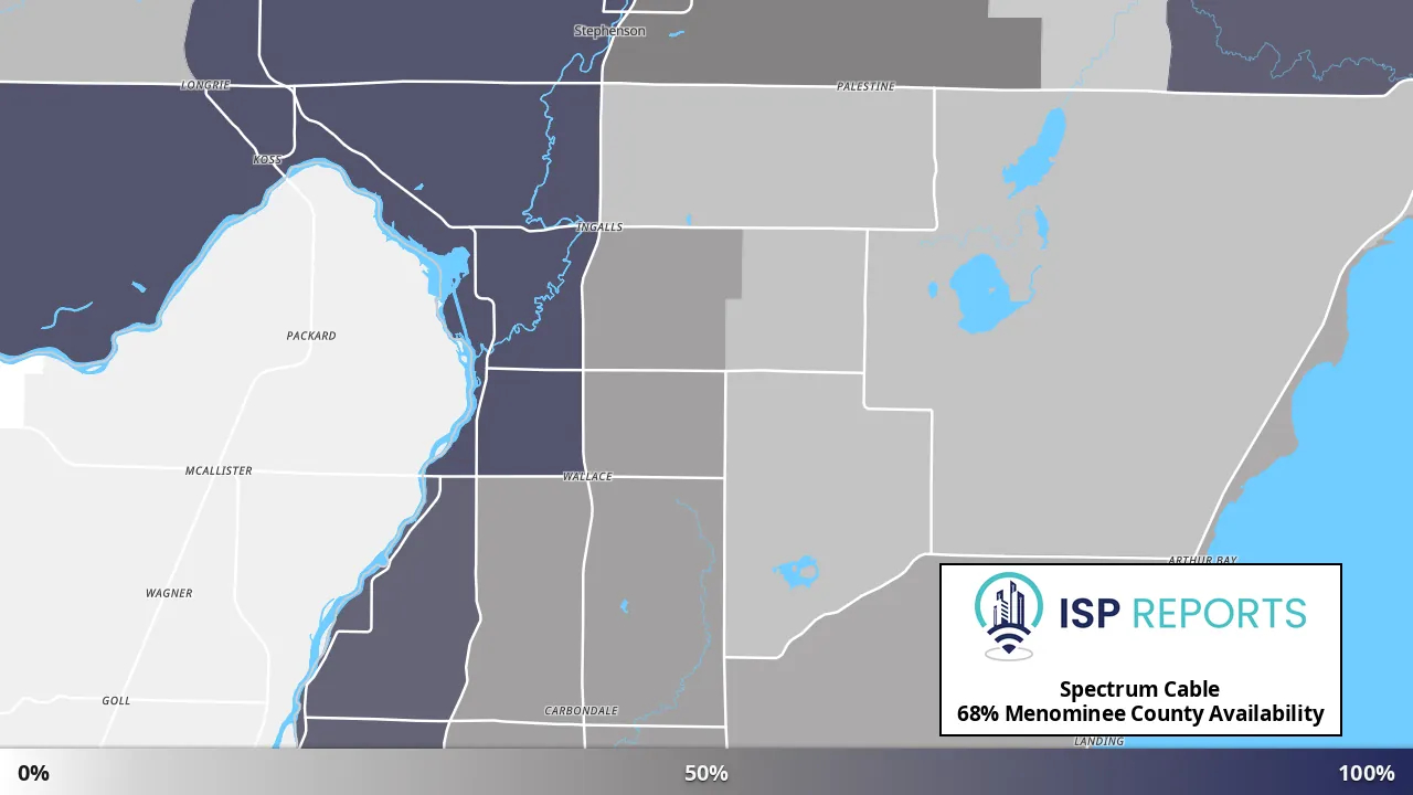 Menominee County, MI map of internet availability