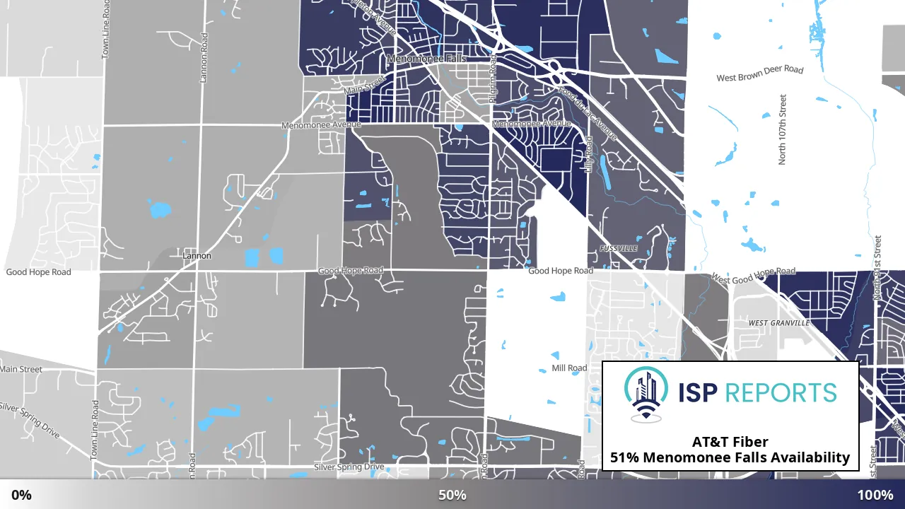 Menomonee Falls, WI map of internet availability