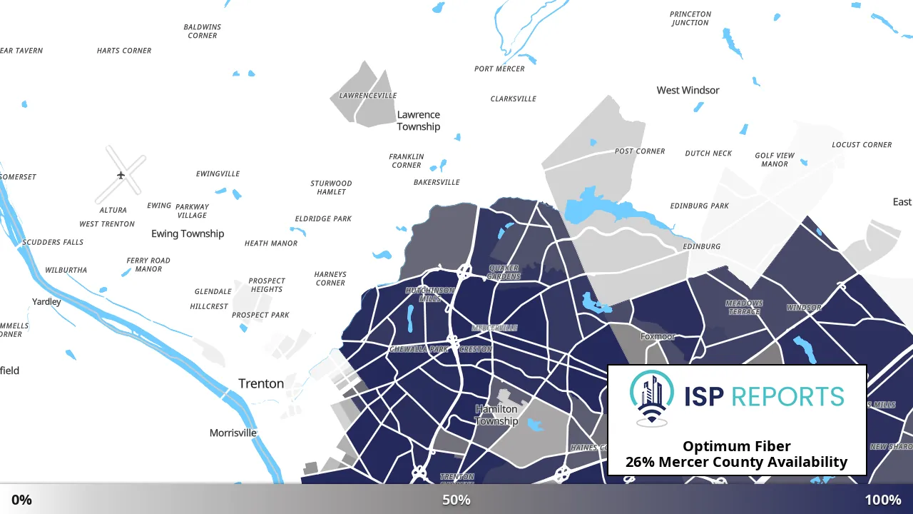 Mercer County, NJ map of internet availability