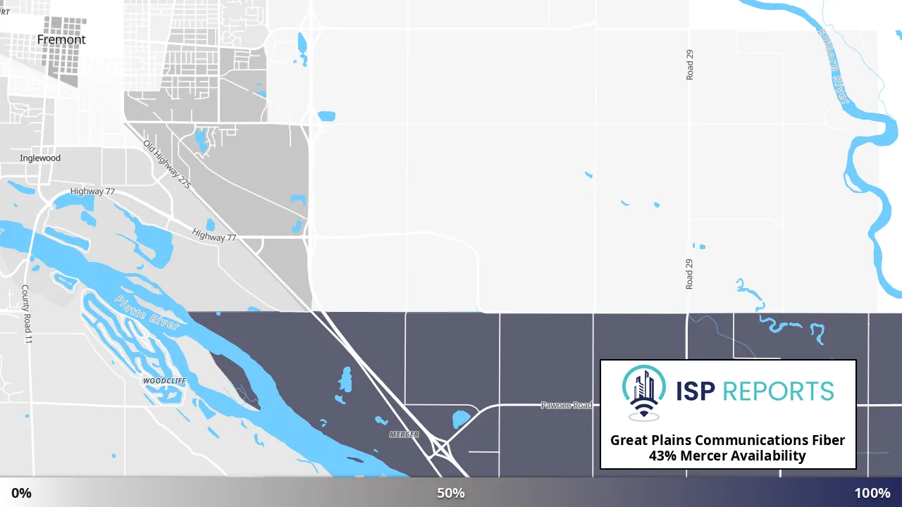 Mercer, NE map of internet availability