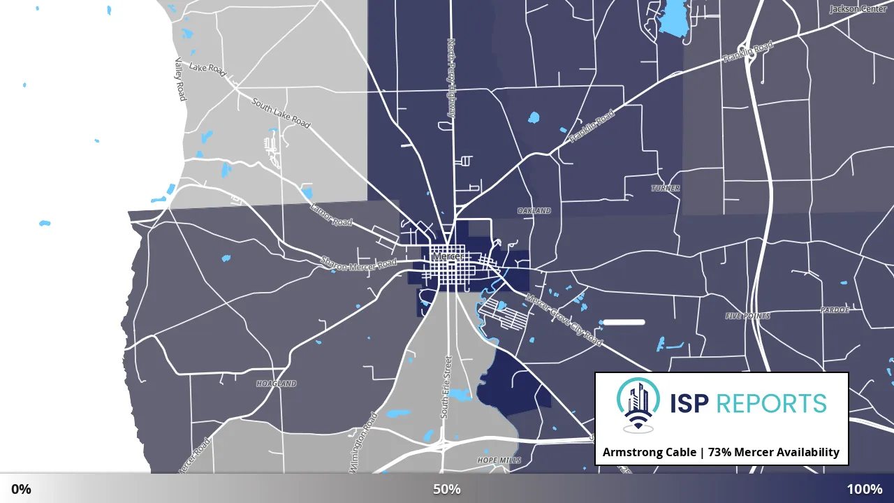 Mercer, PA map of internet availability