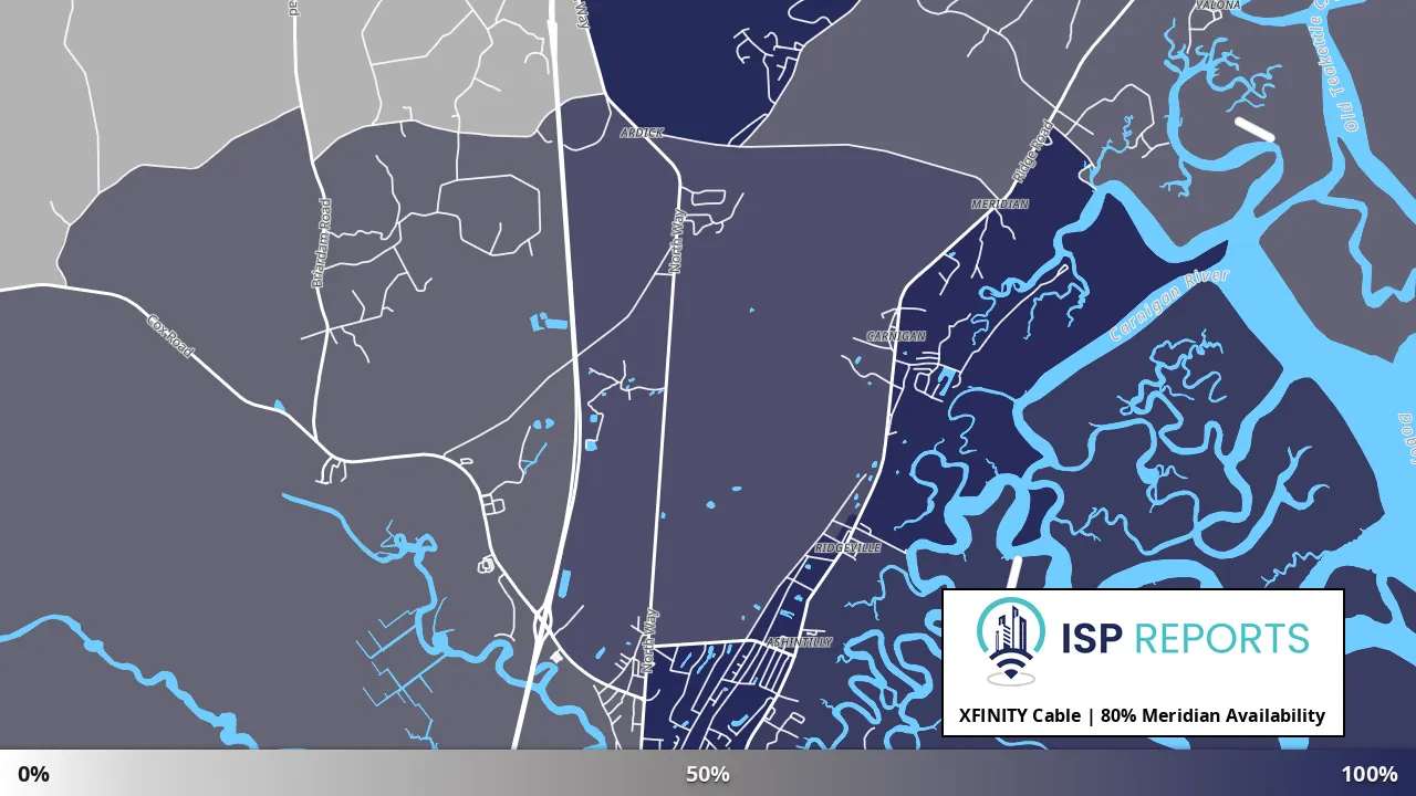Meridian, GA map of internet availability