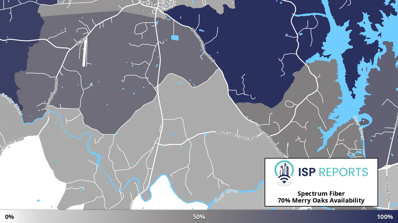 Merry Oaks, NC map of internet availability