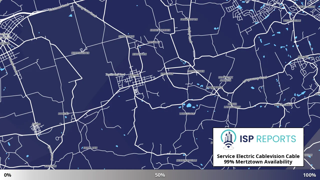 Mertztown, PA map of internet availability