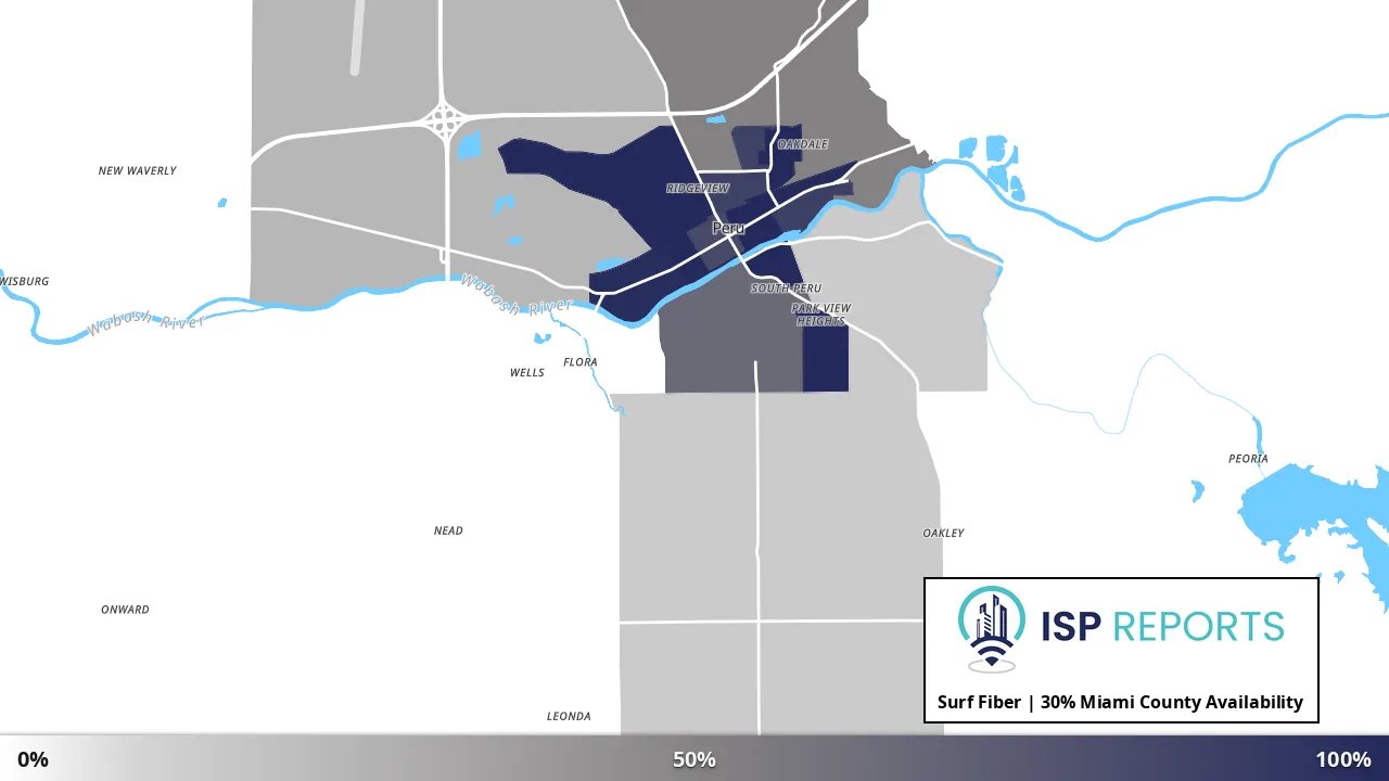 Miami County, IN map of internet availability