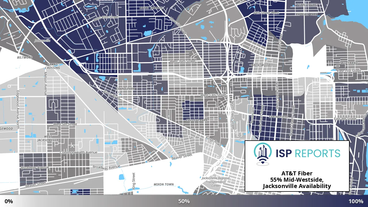 Mid-Westside, Jacksonville, FL map of internet availability