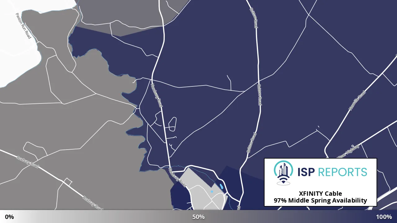 Middle Spring, PA map of internet availability