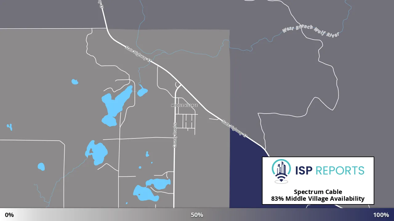 Middle Village, WI map of internet availability