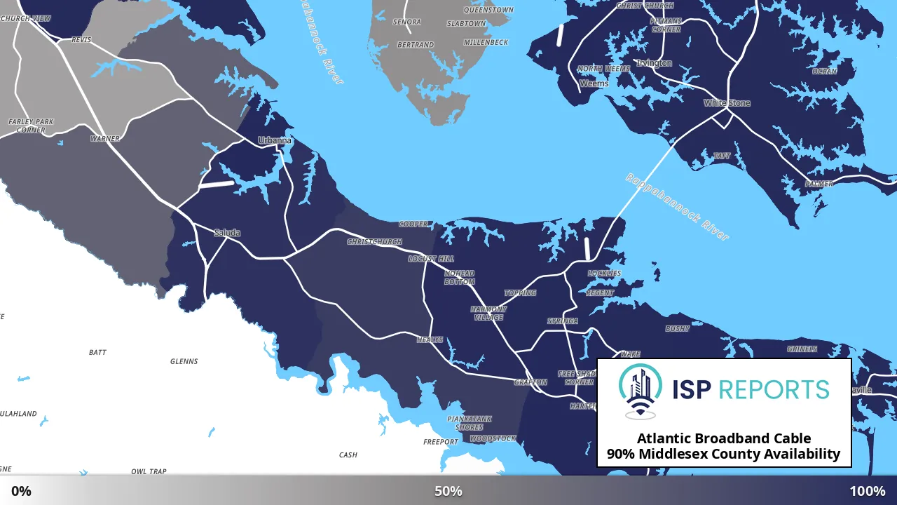 Middlesex County, VA map of internet availability