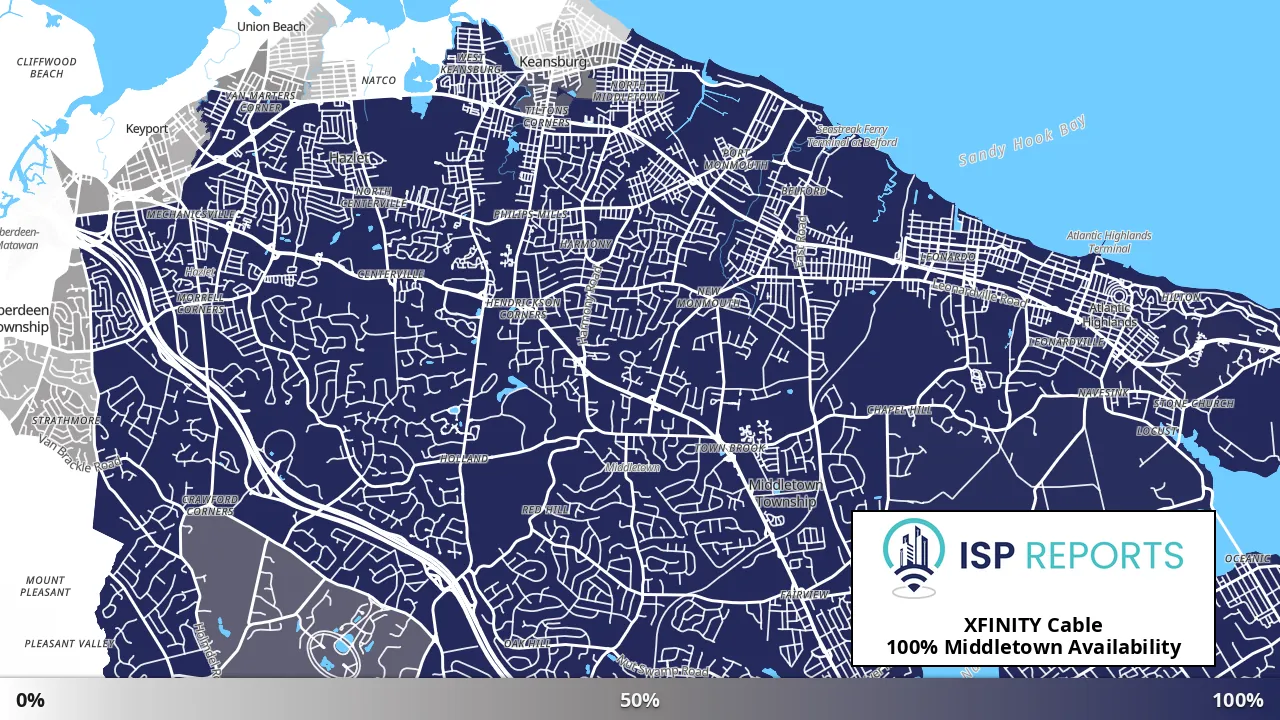 Middletown, NJ map of internet availability