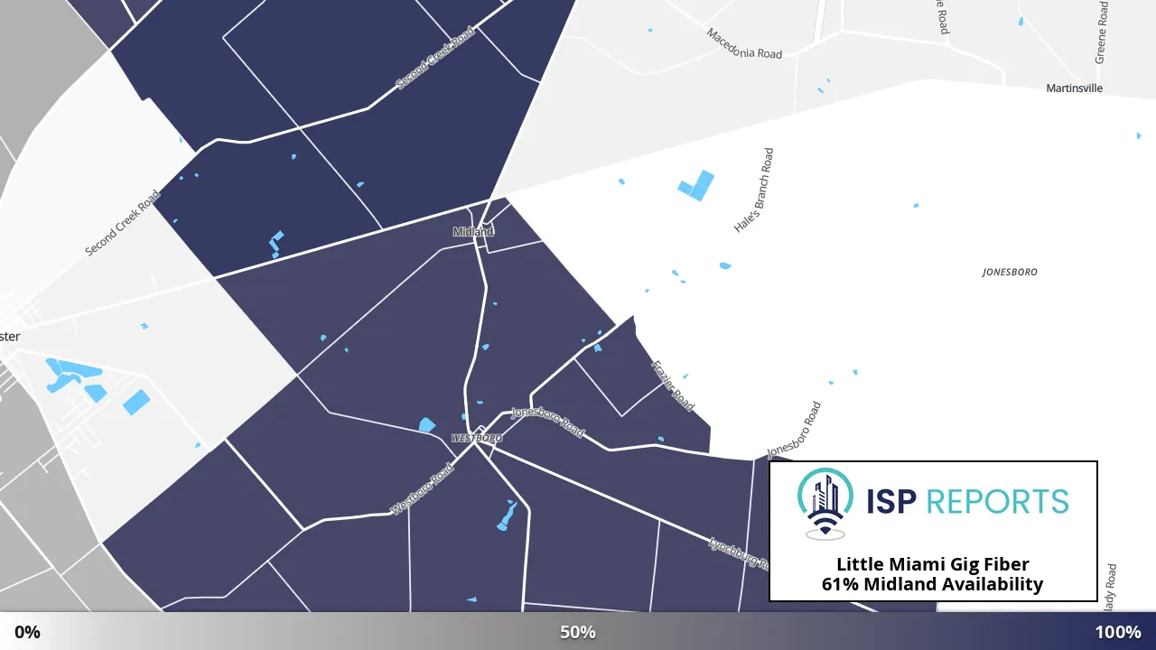 Midland, OH map of internet availability