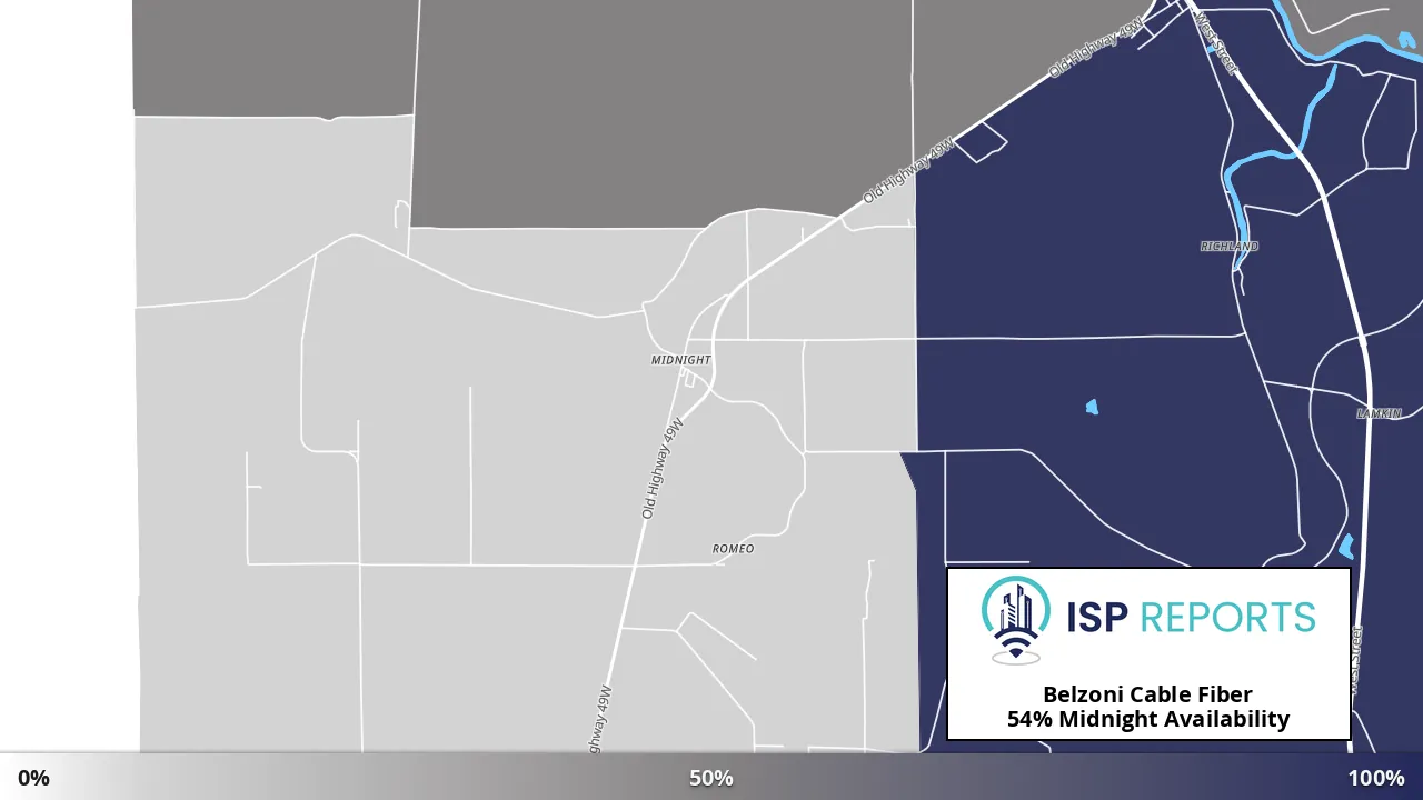 Midnight, MS map of internet availability