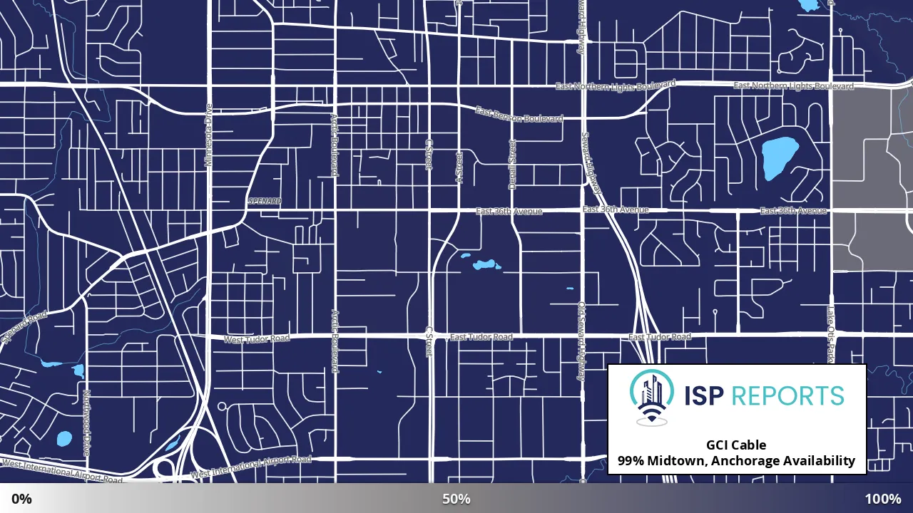 Midtown, Anchorage, AK map of internet availability