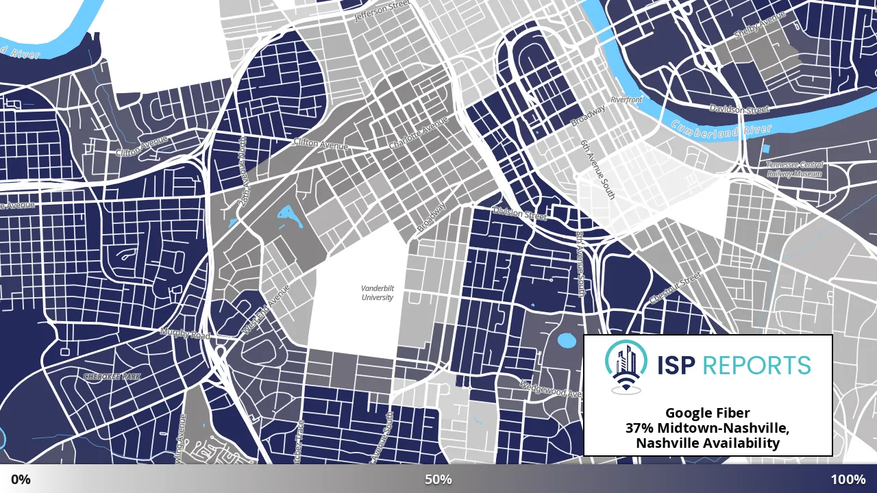 Midtown-Nashville, Nashville, TN map of internet availability