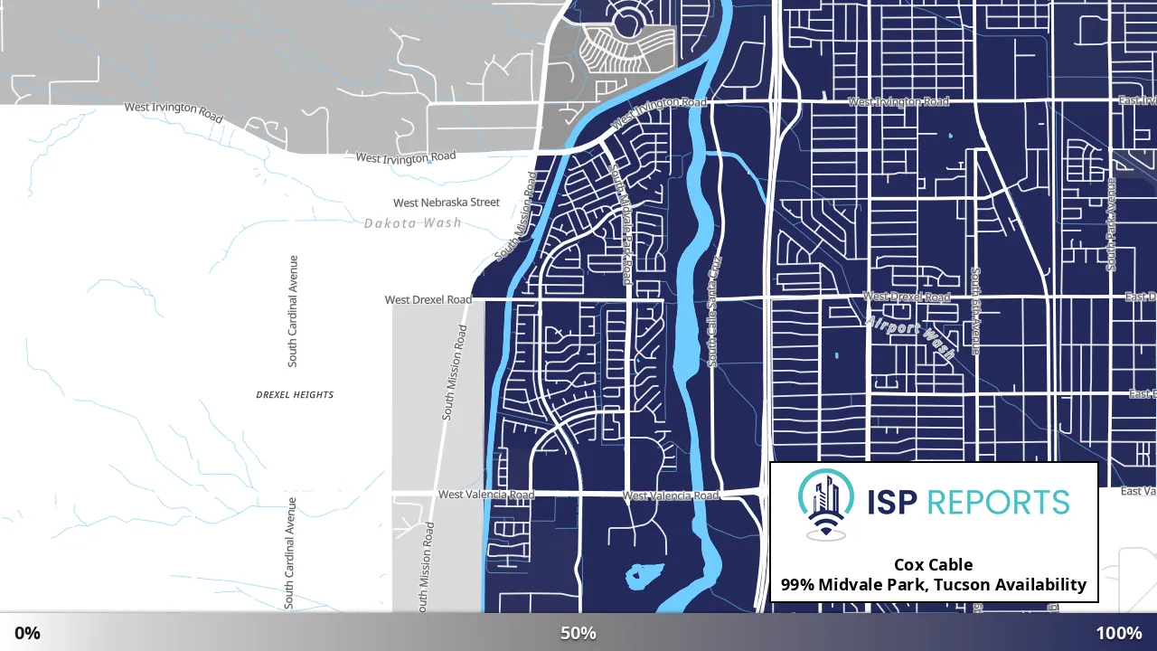 Midvale Park, Tucson, AZ map of internet availability