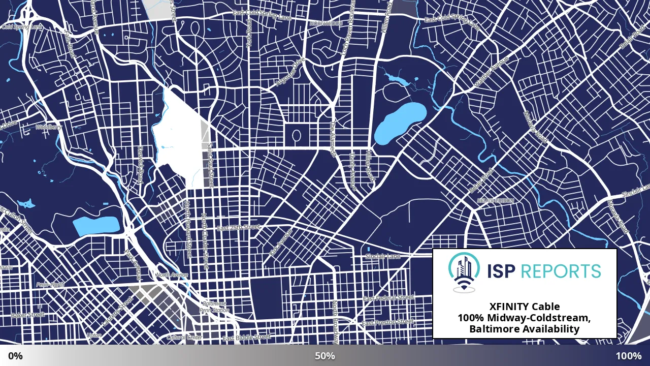 Midway-Coldstream, Baltimore, MD map of internet availability