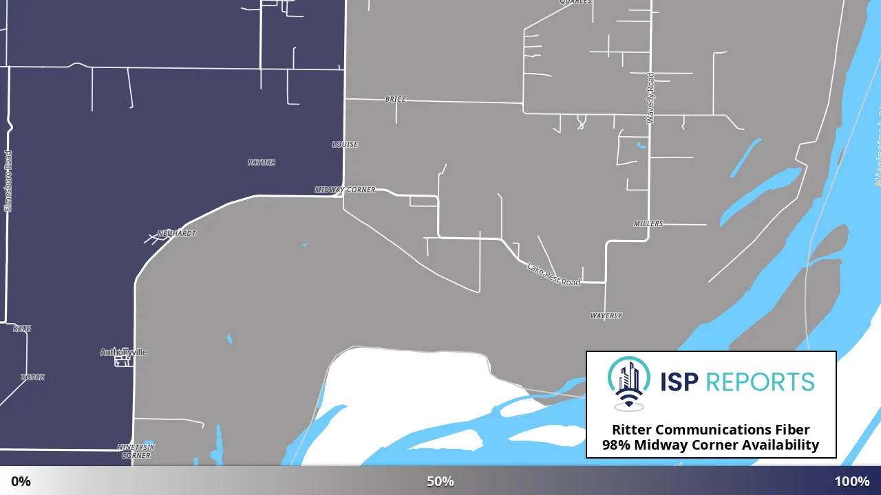 Midway Corner, AR map of internet availability