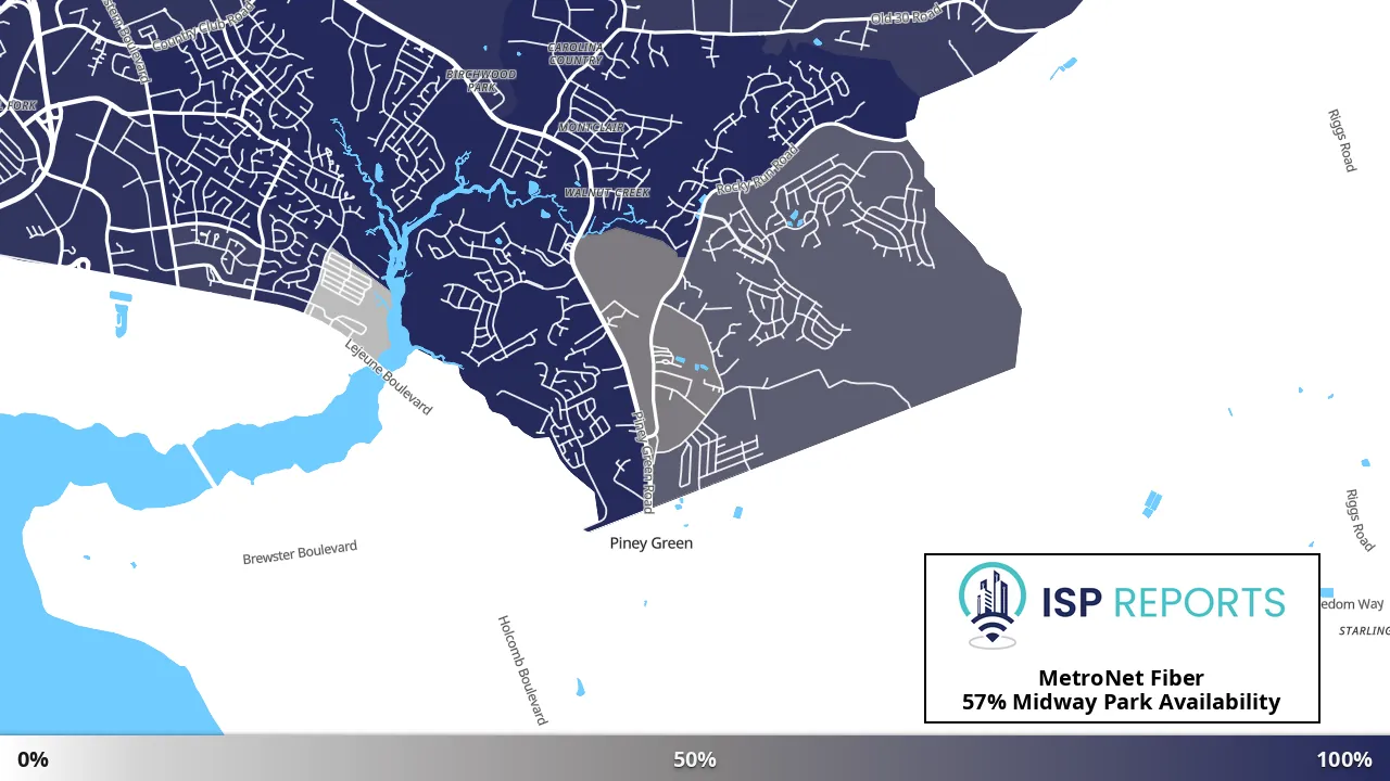 Midway Park, NC map of internet availability