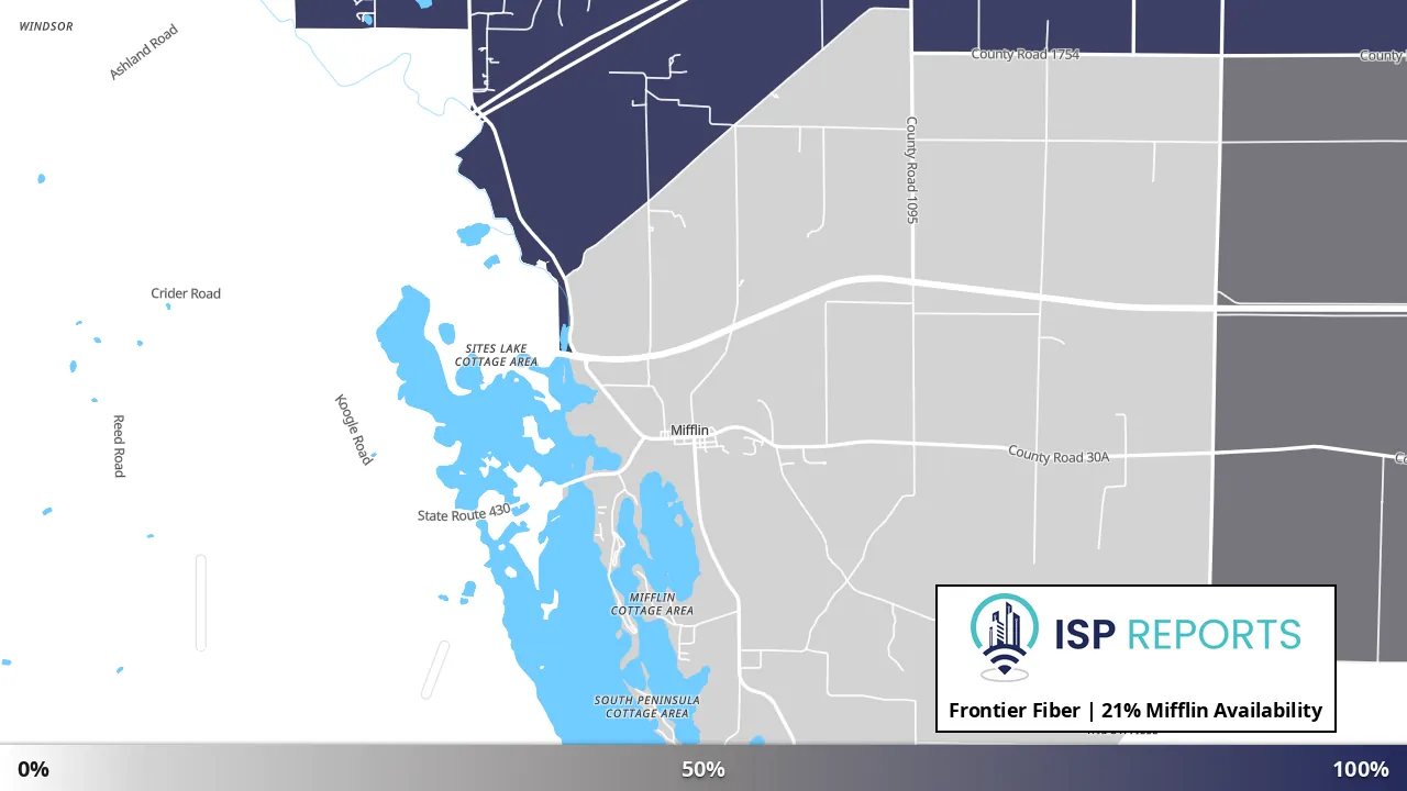 Mifflin, OH map of internet availability