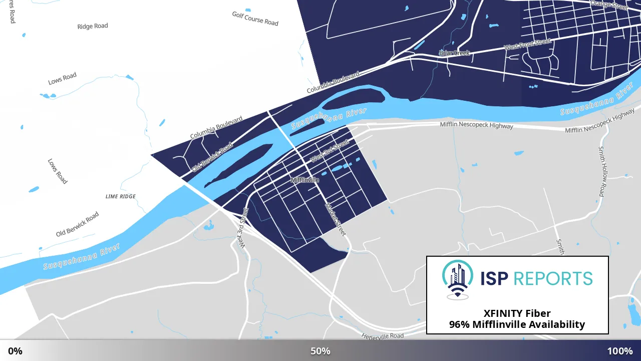 Mifflinville, PA map of internet availability