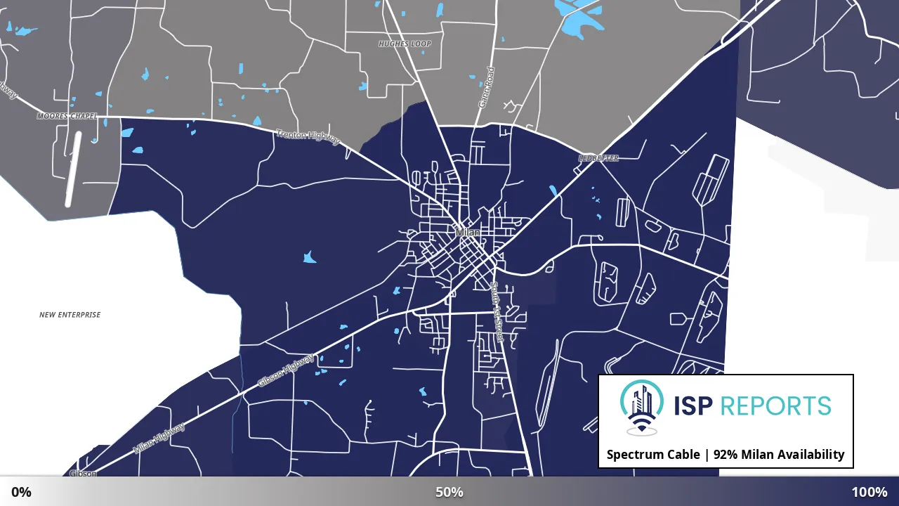 Milan, TN map of internet availability