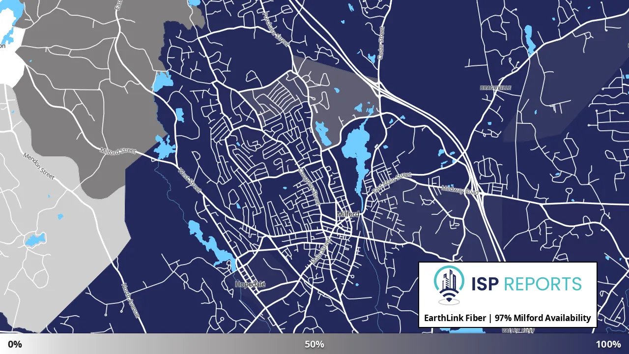 Milford, MA map of internet availability