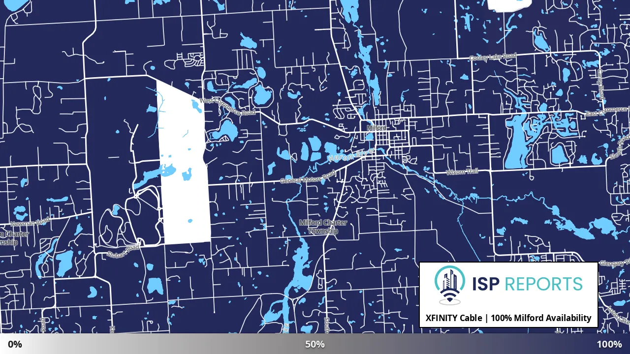 Milford, MI map of internet availability